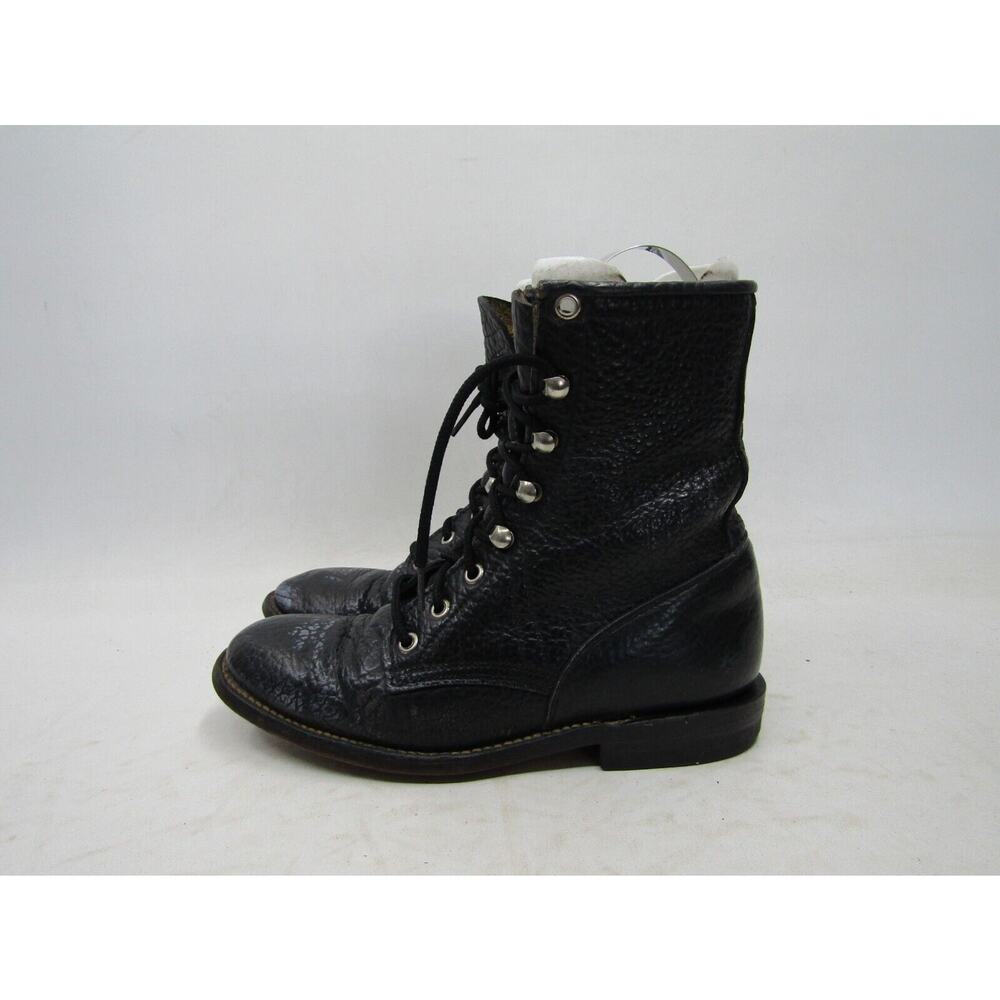 COWTOWN Mens Size 5.5 D Black Leather Laces Cowboy Western Boots